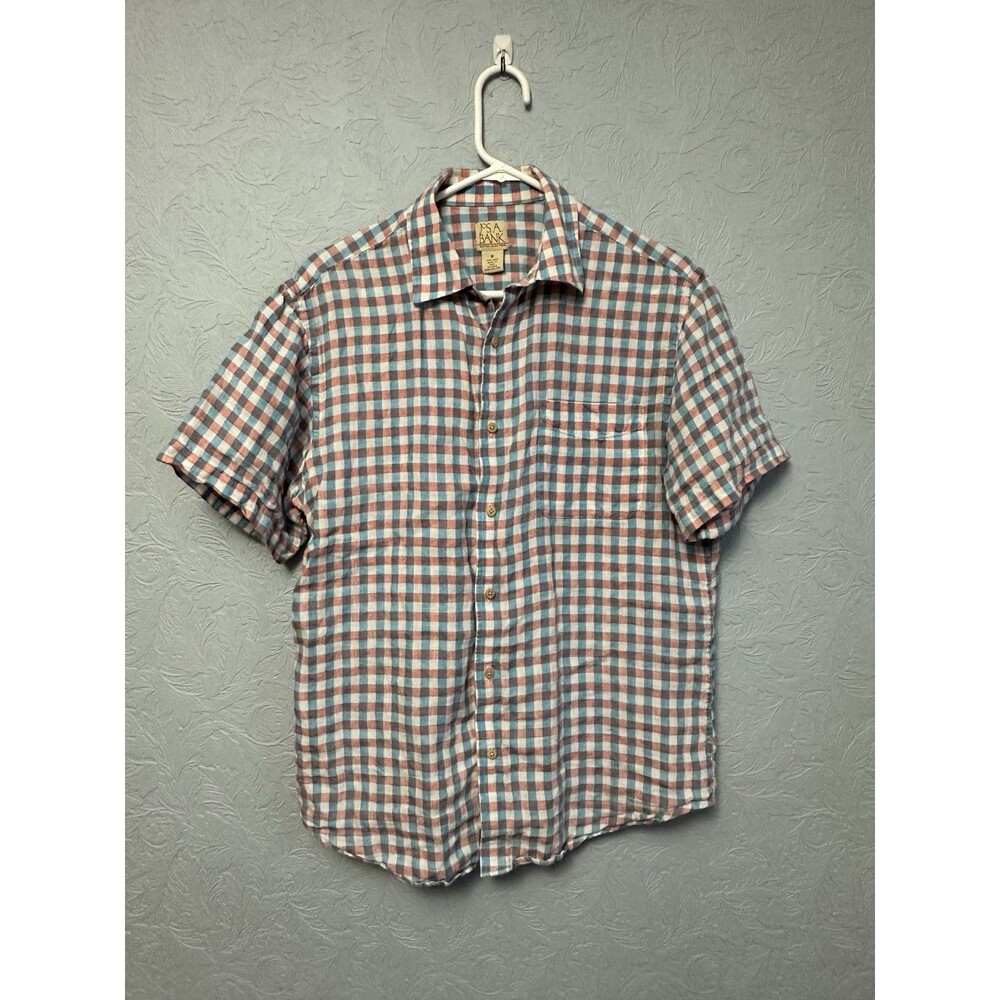 Jos A Bank Mens Size Medium Plaid Button Up Shirt A2